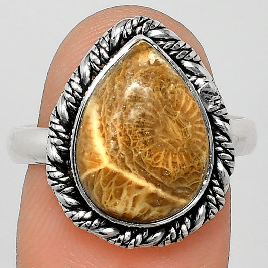 Premium Quality Flower Fossil Coral Ring size-9 R-1013 52-ER14190