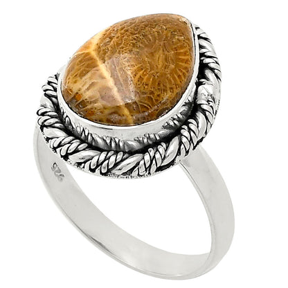 Premium Quality Flower Fossil Coral Ring size-9 R-1013 52-ER14190