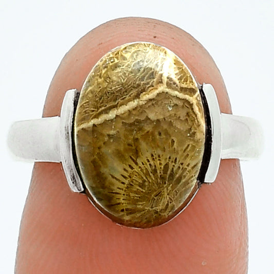 Premium Quality Flower Fossil Coral Ring size-7 R-1173 52-ER14192