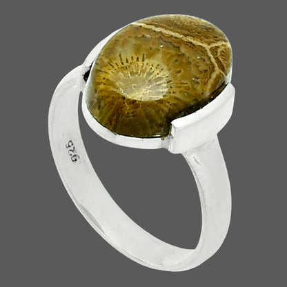 Premium Quality Flower Fossil Coral Ring size-7 R-1173 52-ER14192