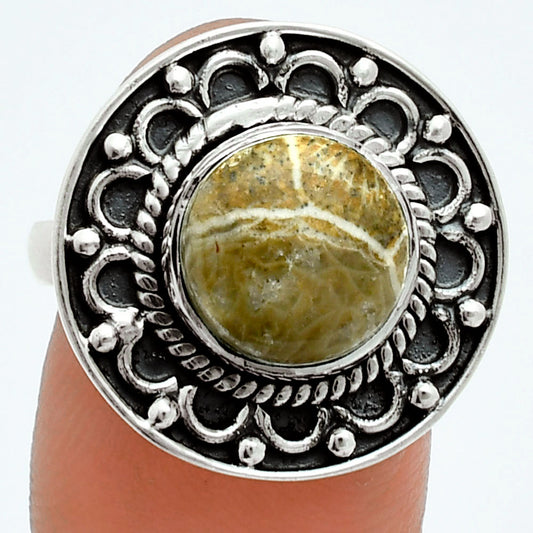 Premium Quality Natural Flower Fossil Coral Ring size-7.5 R-1256 52-ER14194
