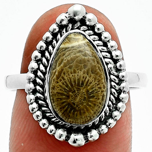 Premium Quality Natural Flower Fossil Coral Ring size-8.5 R-1154 52-ER14195