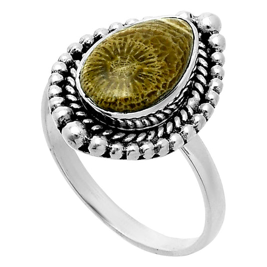 Premium Quality Natural Flower Fossil Coral Ring size-8.5 R-1154 52-ER14195