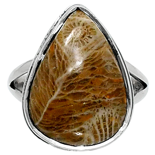 Premium Quality Flower Fossil Coral Ring size-7 R-1008 52-ER14198