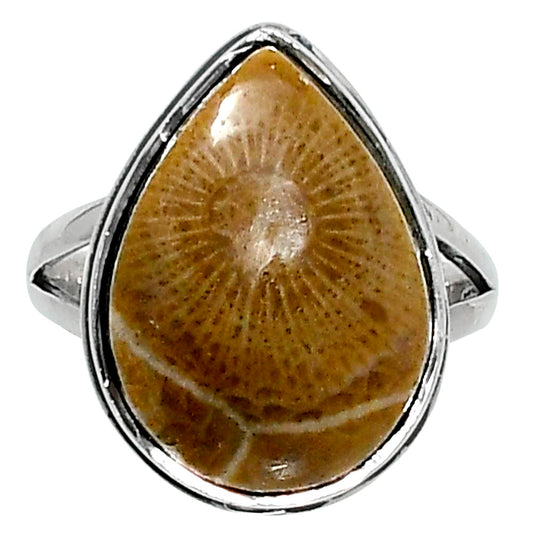 Premium Quality Flower Fossil Coral Ring size-7 R-1008 52-ER14199