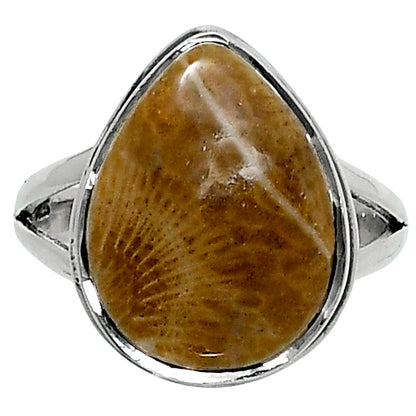 Premium Quality Flower Fossil Coral Ring size-7 R-1008 52-ER14200