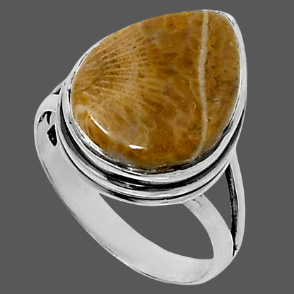 Premium Quality Flower Fossil Coral Ring size-7 R-1008 52-ER14200