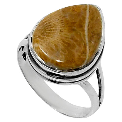 Premium Quality Flower Fossil Coral Ring size-7 R-1008 52-ER14200