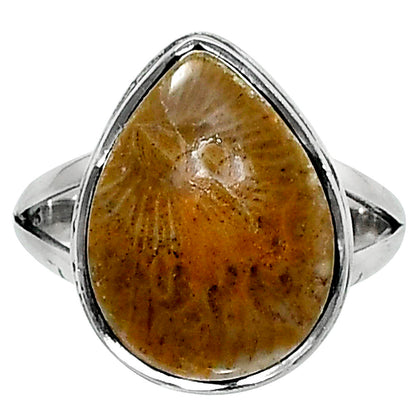 Premium Quality Flower Fossil Coral Ring size-7 R-1008 52-ER14201