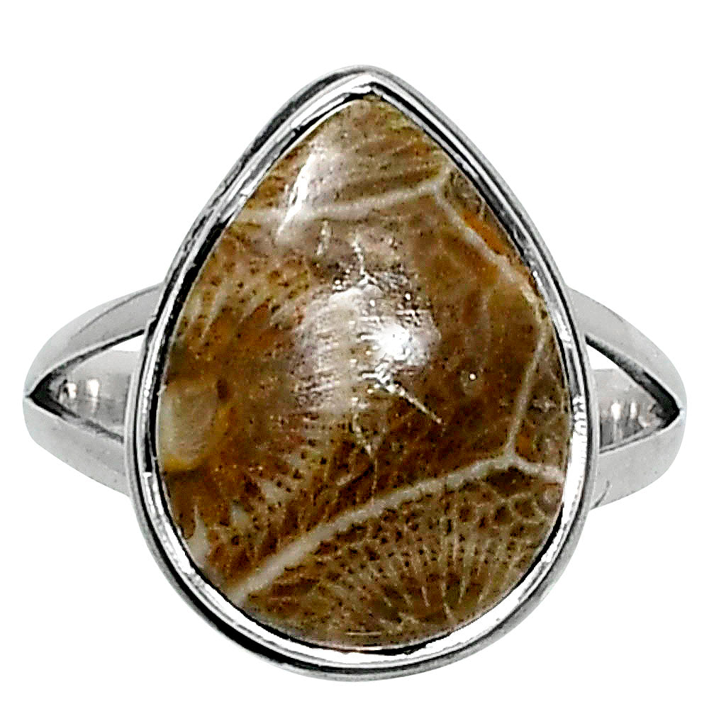 Premium Quality Flower Fossil Coral Ring size-7 R-1008 52-ER14202