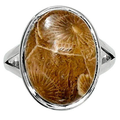 Premium Quality Flower Fossil Coral Ring size-7 R-1008 52-ER14204