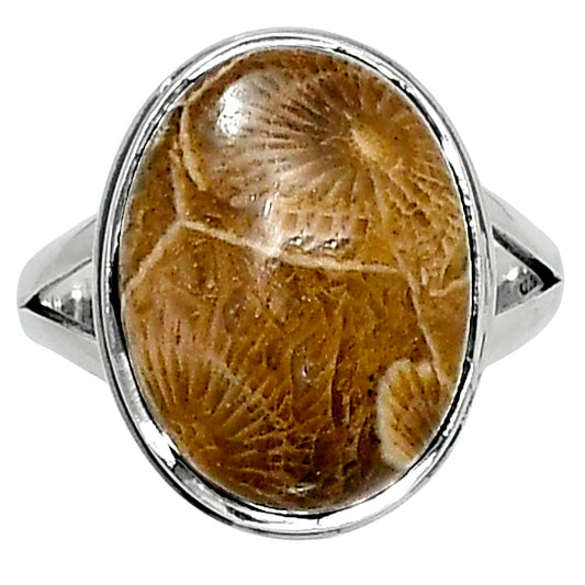 Premium Quality Flower Fossil Coral Ring size-7 R-1008 52-ER14204