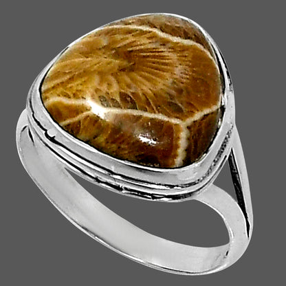 Premium Quality Flower Fossil Coral Ring size-8 R-1008 52-ER14205