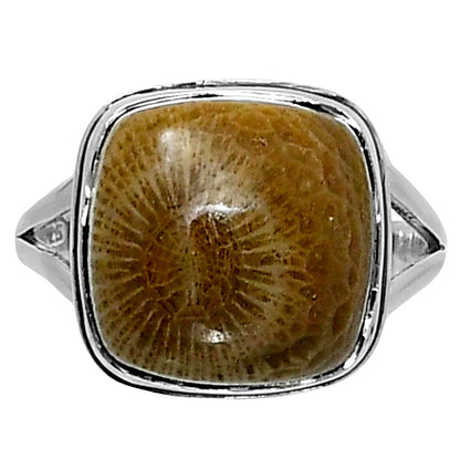 Premium Quality Flower Fossil Coral Ring size-8 R-1008 52-ER14206