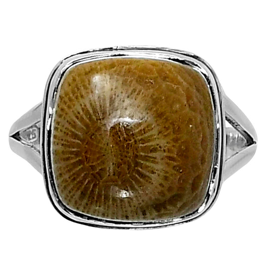 Premium Quality Flower Fossil Coral Ring size-8 R-1008 52-ER14206