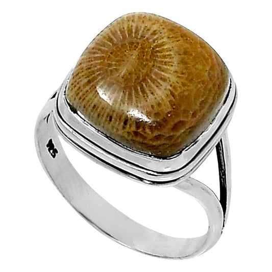 Premium Quality Flower Fossil Coral Ring size-8 R-1008 52-ER14206
