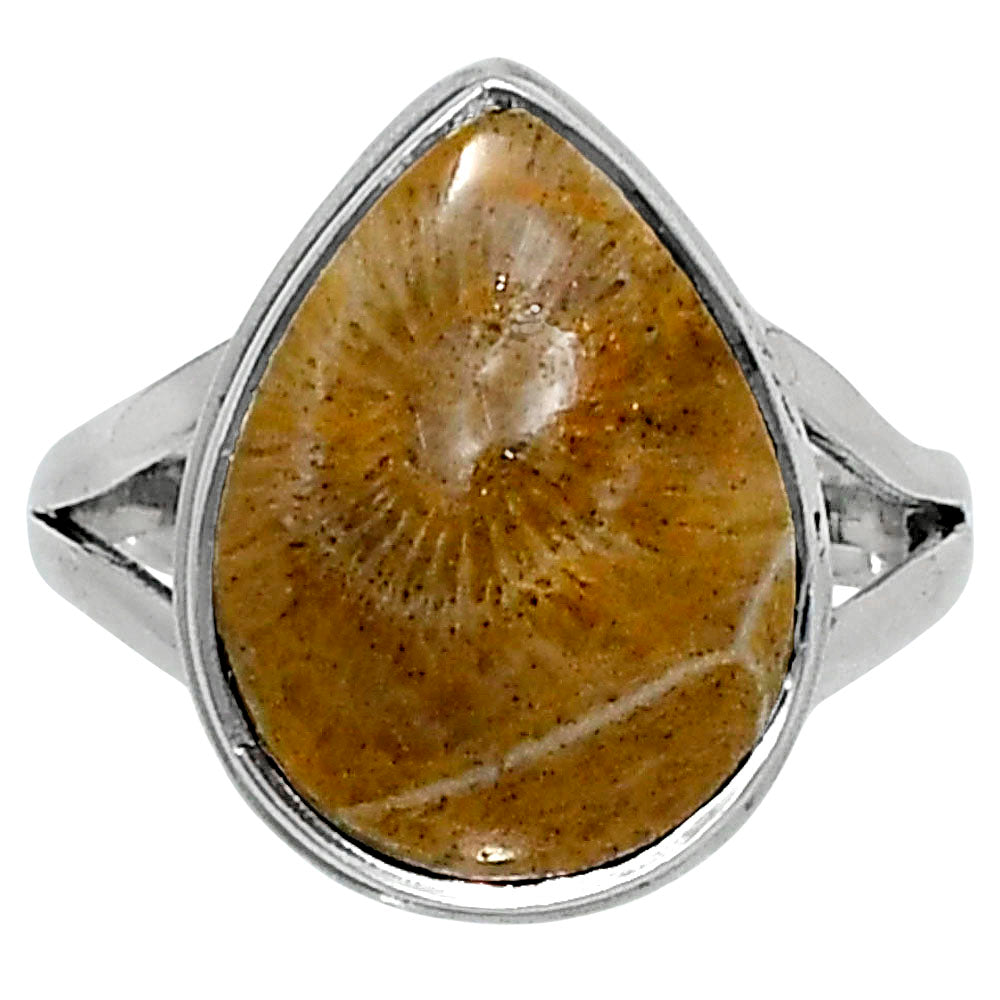 Premium Quality Flower Fossil Coral Ring size-8 R-1008 52-ER14207