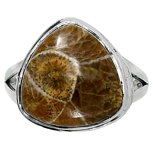 Premium Quality Flower Fossil Coral Ring size-8 R-1008 52-ER14208