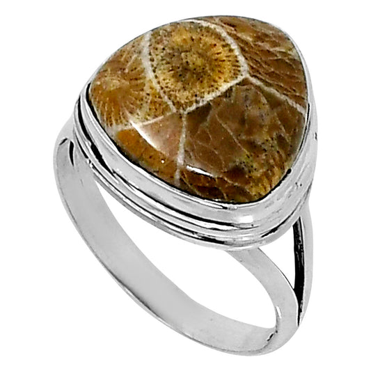Premium Quality Flower Fossil Coral Ring size-8 R-1008 52-ER14208