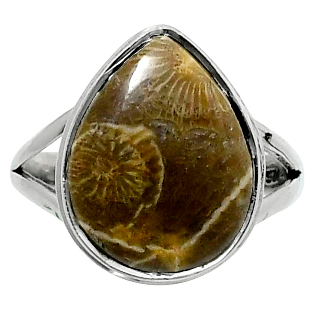 Premium Quality Flower Fossil Coral Ring size-8 R-1008 52-ER14209