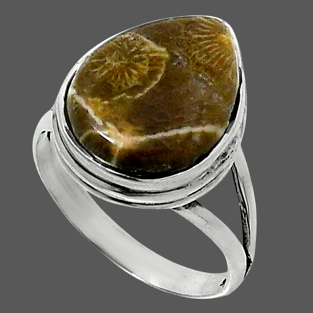 Premium Quality Flower Fossil Coral Ring size-8 R-1008 52-ER14209