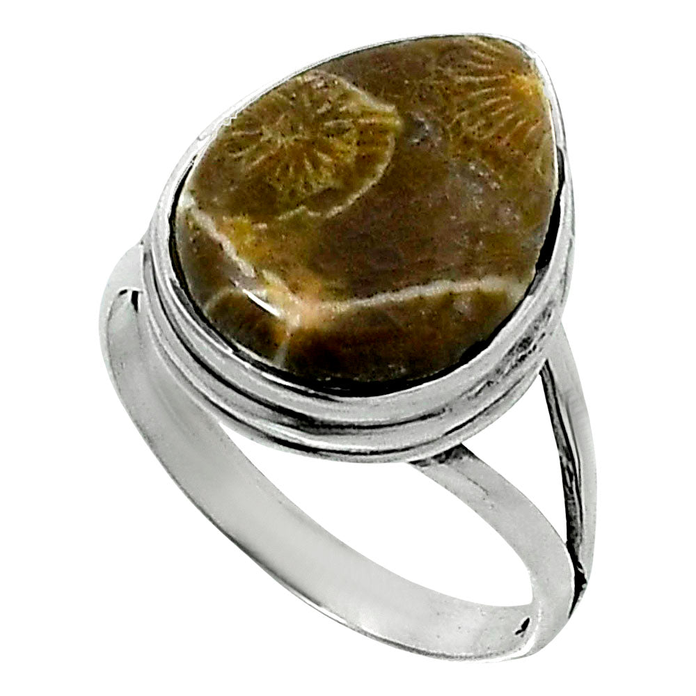 Premium Quality Flower Fossil Coral Ring size-8 R-1008 52-ER14209