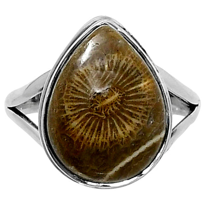 Premium Quality Flower Fossil Coral Ring size-8 R-1008 52-ER14210