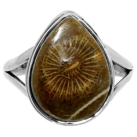 Premium Quality Flower Fossil Coral Ring size-8 R-1008 52-ER14210