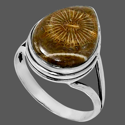 Premium Quality Flower Fossil Coral Ring size-8 R-1008 52-ER14210