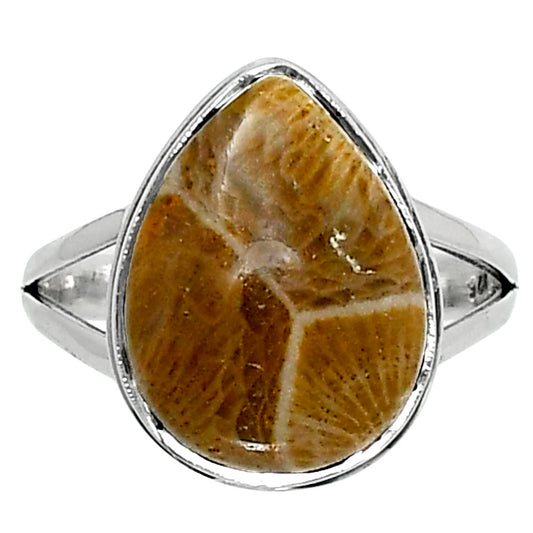 Premium Quality Flower Fossil Coral Ring size-9 R-1008 52-ER14212