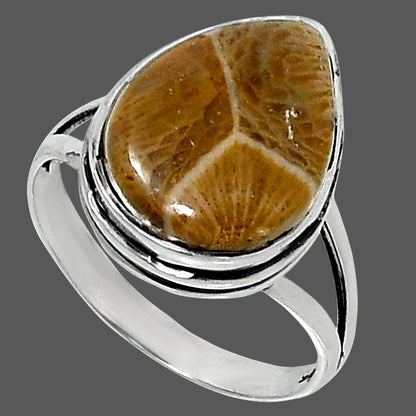 Premium Quality Flower Fossil Coral Ring size-9 R-1008 52-ER14212
