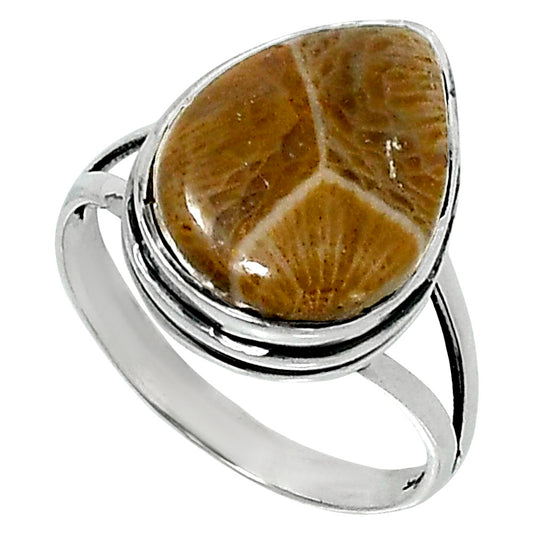 Premium Quality Flower Fossil Coral Ring size-9 R-1008 52-ER14212