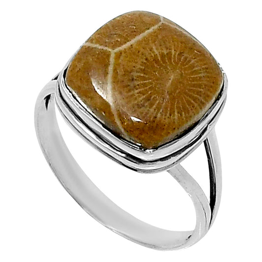 Premium Quality Flower Fossil Coral Ring size-9 R-1008 52-ER14213