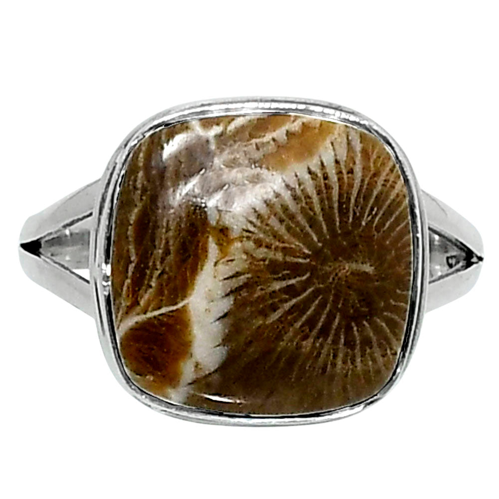 Premium Quality Flower Fossil Coral Ring size-9 R-1008 52-ER14214
