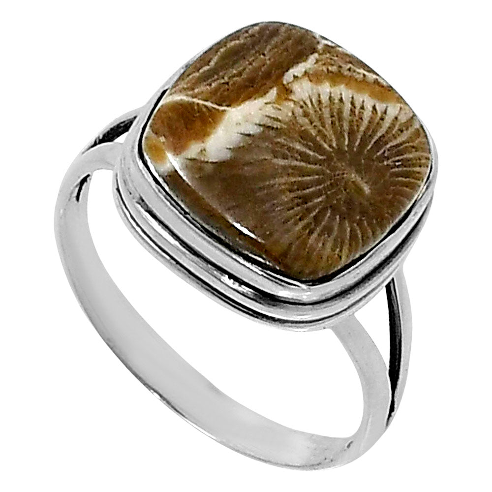 Premium Quality Flower Fossil Coral Ring size-9 R-1008 52-ER14214