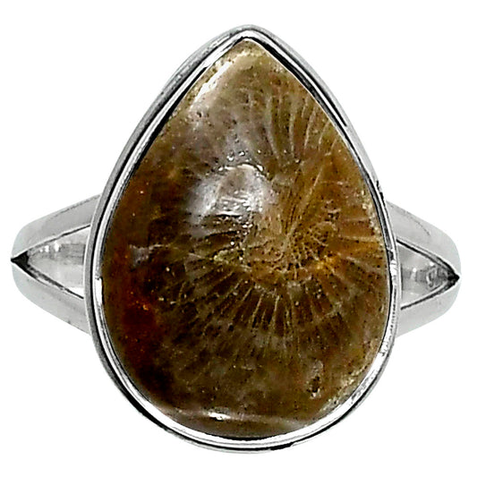 Premium Quality Flower Fossil Coral Ring size-9 R-1008 52-ER14216