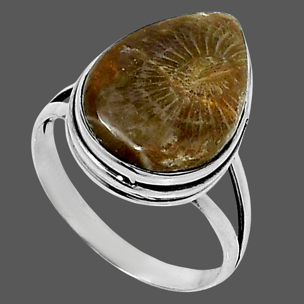 Premium Quality Flower Fossil Coral Ring size-9 R-1008 52-ER14216