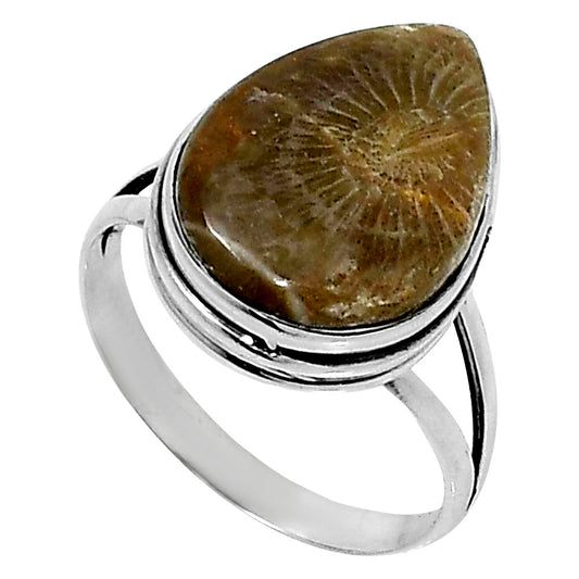 Premium Quality Flower Fossil Coral Ring size-9 R-1008 52-ER14216