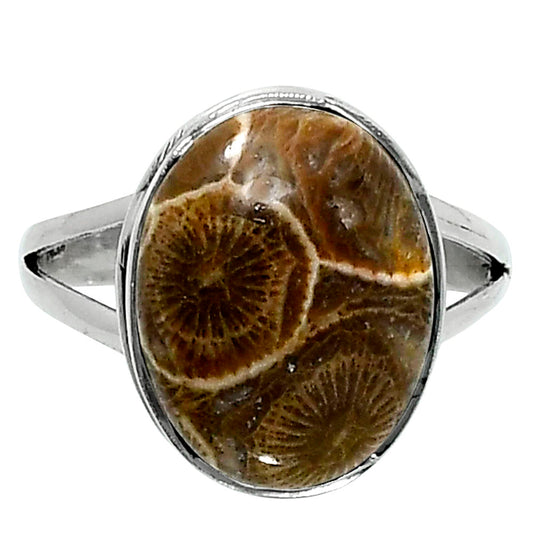 Premium Quality Flower Fossil Coral Ring size-9 R-1008 52-ER14217