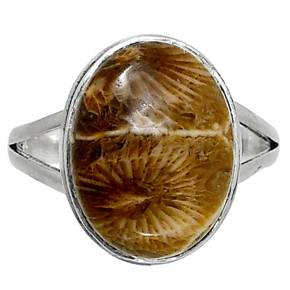 Premium Quality Flower Fossil Coral Ring size-9 R-1008 52-ER14219