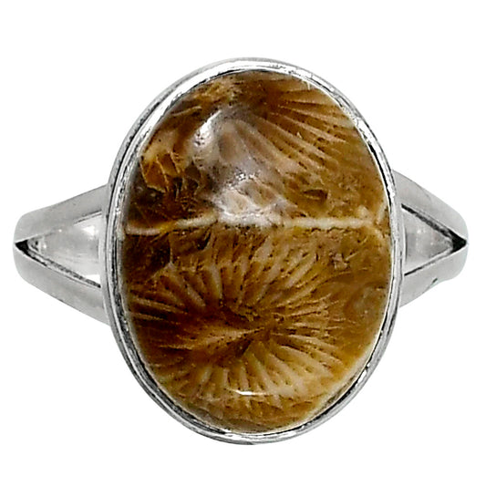 Premium Quality Flower Fossil Coral Ring size-9 R-1008 52-ER14219
