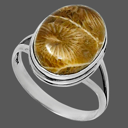 Premium Quality Flower Fossil Coral Ring size-9 R-1008 52-ER14219
