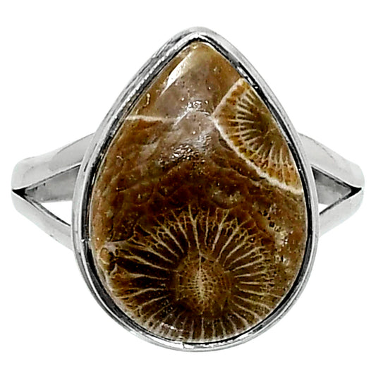 Premium Quality Flower Fossil Coral Ring size-10 R-1008 52-ER14222