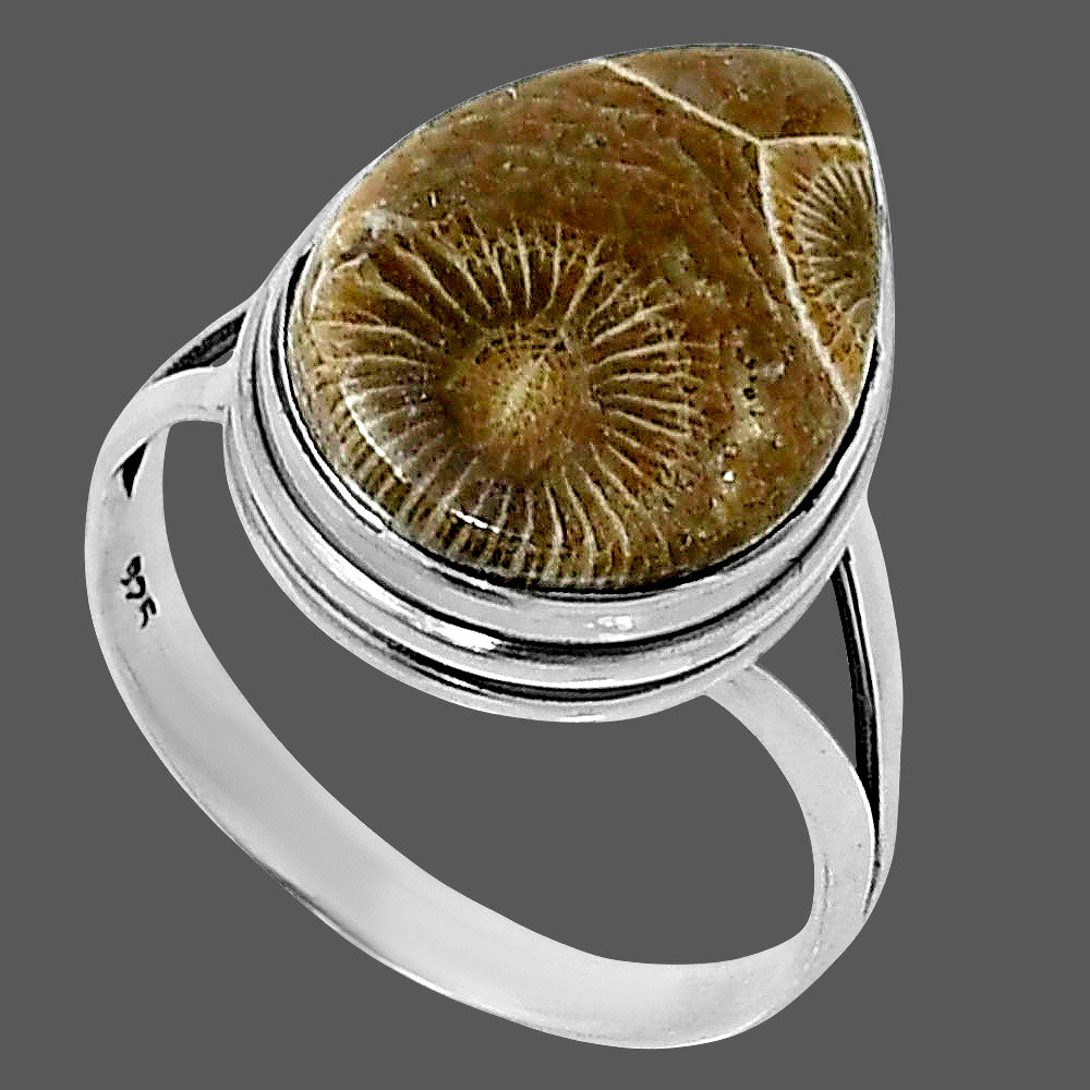 Premium Quality Flower Fossil Coral Ring size-10 R-1008 52-ER14222