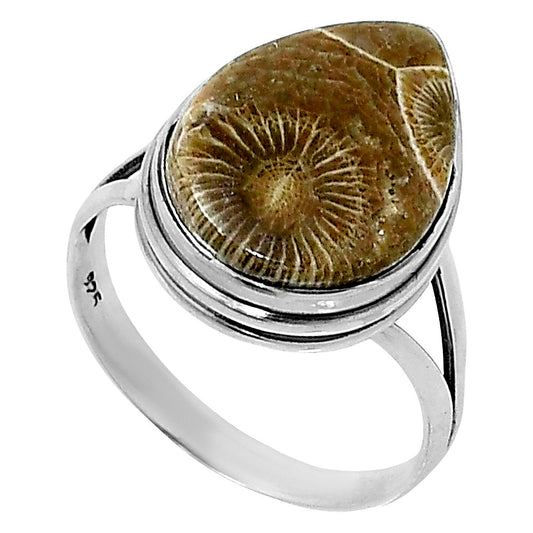 Premium Quality Flower Fossil Coral Ring size-10 R-1008 52-ER14222