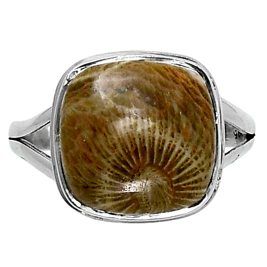 Premium Quality Flower Fossil Coral Ring size-10 R-1008 52-ER14223