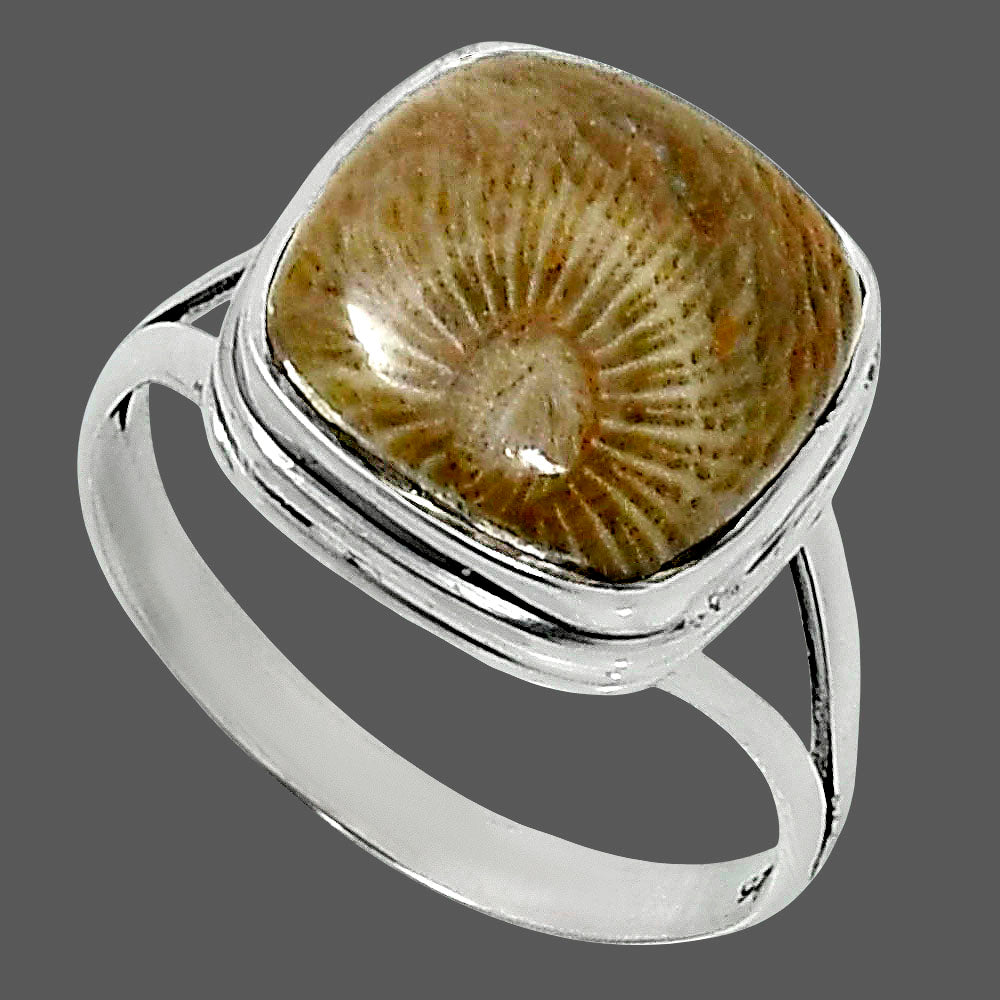 Premium Quality Flower Fossil Coral Ring size-10 R-1008 52-ER14223