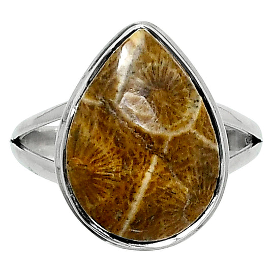 Premium Quality Flower Fossil Coral Ring size-10 R-1008 52-ER14224