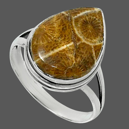 Premium Quality Flower Fossil Coral Ring size-10 R-1008 52-ER14224