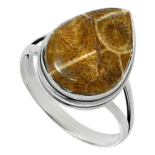 Premium Quality Flower Fossil Coral Ring size-10 R-1008 52-ER14224